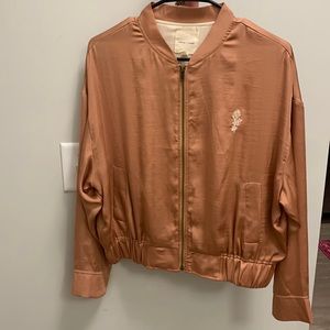 Satin Bomber Jacket with Flower Embroidery